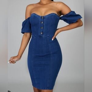Haute Mode Elegant Off-Shoulder Denim Women's‎ Dress